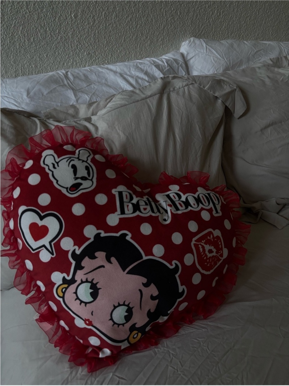 Betty Boop Red & White Polka Dot Heart Pillow with Ruffle Trim